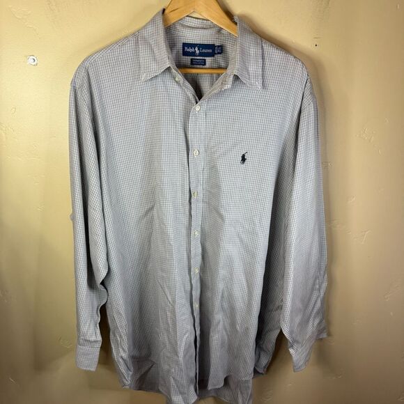 Ralph Lauren Yarmouth Mens Cotton Long‎ Sleeve Button Down Checked 16.5 32/33 - Picture 1 of 5